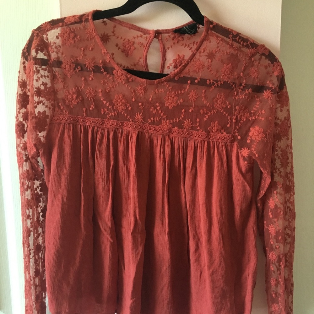 orange boho long-sleeve flowy top